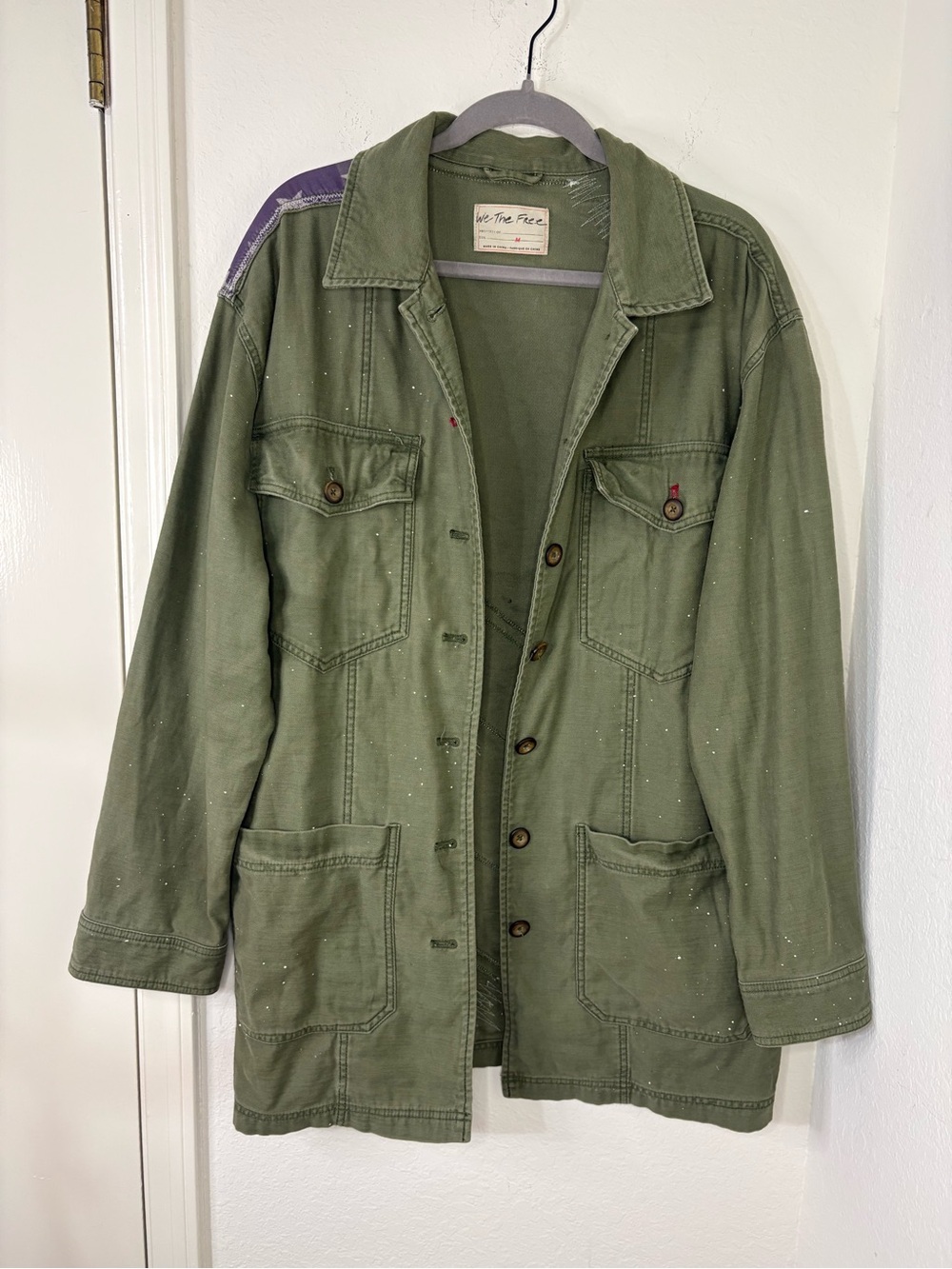 Free People We The Free Patriotic Spruce USA Patchwork Military Jacket oversized - Picture 7 of 16